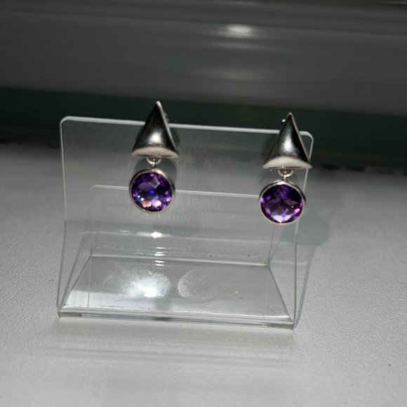 Handmade Sterling Silver Amethyst Post Dangle Earrings - Picture 6 of 6
